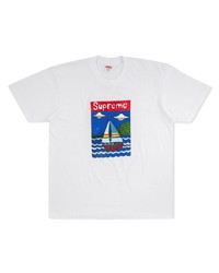 weißes bedrucktes T-Shirt mit einem Rundhalsausschnitt von Supreme