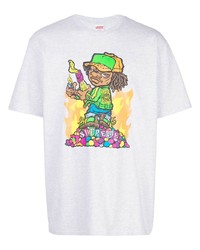 weißes bedrucktes T-Shirt mit einem Rundhalsausschnitt von Supreme