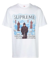 weißes bedrucktes T-Shirt mit einem Rundhalsausschnitt von Supreme