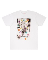 weißes bedrucktes T-Shirt mit einem Rundhalsausschnitt von Supreme