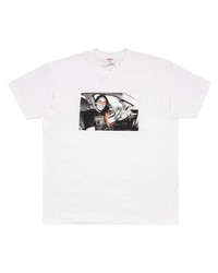 weißes bedrucktes T-Shirt mit einem Rundhalsausschnitt von Supreme