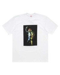 weißes bedrucktes T-Shirt mit einem Rundhalsausschnitt von Supreme