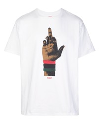 weißes bedrucktes T-Shirt mit einem Rundhalsausschnitt von Supreme