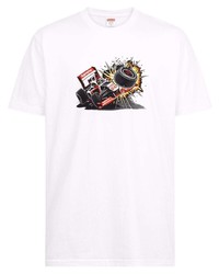 weißes bedrucktes T-Shirt mit einem Rundhalsausschnitt von Supreme