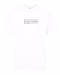 weißes bedrucktes T-Shirt mit einem Rundhalsausschnitt von Supreme