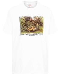 weißes bedrucktes T-Shirt mit einem Rundhalsausschnitt von Supreme