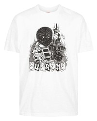 weißes bedrucktes T-Shirt mit einem Rundhalsausschnitt von Supreme