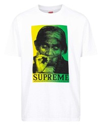 weißes bedrucktes T-Shirt mit einem Rundhalsausschnitt von Supreme