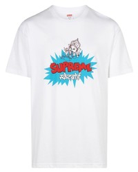 weißes bedrucktes T-Shirt mit einem Rundhalsausschnitt von Supreme