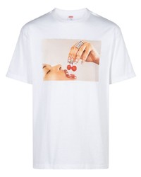 weißes bedrucktes T-Shirt mit einem Rundhalsausschnitt von Supreme