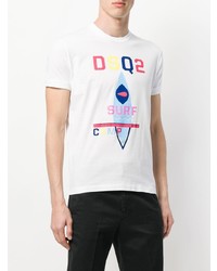 weißes bedrucktes T-Shirt mit einem Rundhalsausschnitt von DSQUARED2