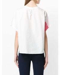 weißes bedrucktes T-Shirt mit einem Rundhalsausschnitt von Suzusan
