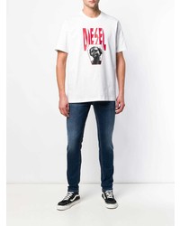 weißes bedrucktes T-Shirt mit einem Rundhalsausschnitt von Diesel