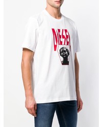 weißes bedrucktes T-Shirt mit einem Rundhalsausschnitt von Diesel