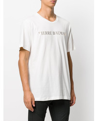 weißes bedrucktes T-Shirt mit einem Rundhalsausschnitt von Pierre Balmain