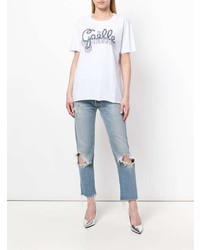 weißes bedrucktes T-Shirt mit einem Rundhalsausschnitt von Gaelle Bonheur