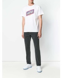 weißes bedrucktes T-Shirt mit einem Rundhalsausschnitt von A.P.C.