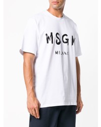 weißes bedrucktes T-Shirt mit einem Rundhalsausschnitt von MSGM