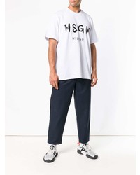 weißes bedrucktes T-Shirt mit einem Rundhalsausschnitt von MSGM