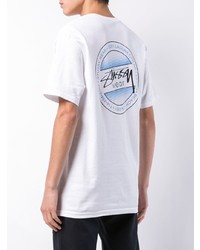 weißes bedrucktes T-Shirt mit einem Rundhalsausschnitt von Stussy