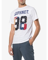 weißes bedrucktes T-Shirt mit einem Rundhalsausschnitt von Sophnet.