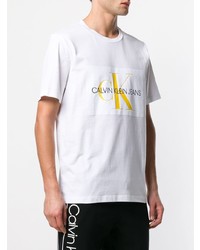 weißes bedrucktes T-Shirt mit einem Rundhalsausschnitt von Calvin Klein Jeans