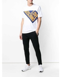 weißes bedrucktes T-Shirt mit einem Rundhalsausschnitt von Love Moschino