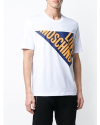 weißes bedrucktes T-Shirt mit einem Rundhalsausschnitt von Love Moschino