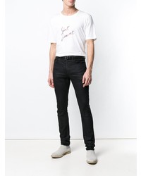 weißes bedrucktes T-Shirt mit einem Rundhalsausschnitt von Saint Laurent