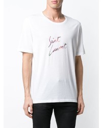 weißes bedrucktes T-Shirt mit einem Rundhalsausschnitt von Saint Laurent