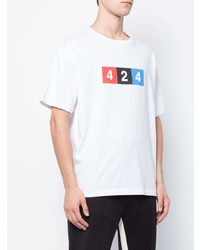 weißes bedrucktes T-Shirt mit einem Rundhalsausschnitt von 424