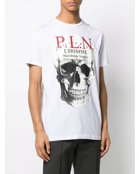 weißes bedrucktes T-Shirt mit einem Rundhalsausschnitt von Philipp Plein