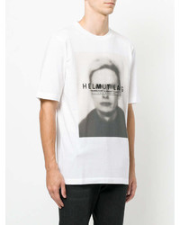 weißes bedrucktes T-Shirt mit einem Rundhalsausschnitt von Helmut Lang