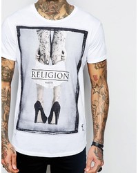 weißes bedrucktes T-Shirt mit einem Rundhalsausschnitt von Religion