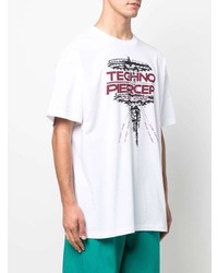 weißes bedrucktes T-Shirt mit einem Rundhalsausschnitt von Raf Simons