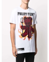 weißes bedrucktes T-Shirt mit einem Rundhalsausschnitt von Philipp Plein