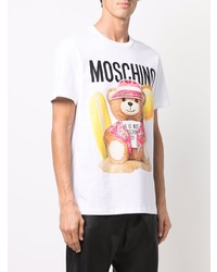 weißes bedrucktes T-Shirt mit einem Rundhalsausschnitt von Moschino