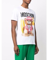 weißes bedrucktes T-Shirt mit einem Rundhalsausschnitt von Moschino