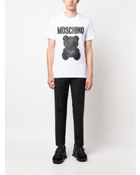 weißes bedrucktes T-Shirt mit einem Rundhalsausschnitt von Moschino