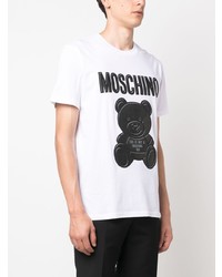 weißes bedrucktes T-Shirt mit einem Rundhalsausschnitt von Moschino