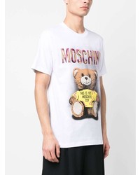 weißes bedrucktes T-Shirt mit einem Rundhalsausschnitt von Moschino