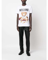 weißes bedrucktes T-Shirt mit einem Rundhalsausschnitt von Moschino