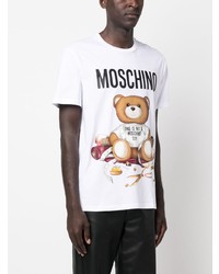 weißes bedrucktes T-Shirt mit einem Rundhalsausschnitt von Moschino