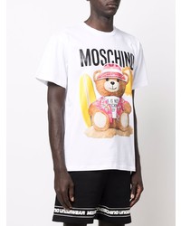 weißes bedrucktes T-Shirt mit einem Rundhalsausschnitt von Moschino