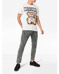 weißes bedrucktes T-Shirt mit einem Rundhalsausschnitt von Moschino