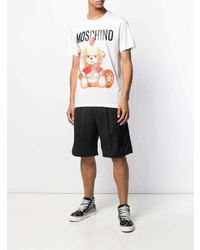 weißes bedrucktes T-Shirt mit einem Rundhalsausschnitt von Moschino