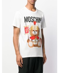 weißes bedrucktes T-Shirt mit einem Rundhalsausschnitt von Moschino