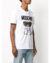 weißes bedrucktes T-Shirt mit einem Rundhalsausschnitt von Moschino