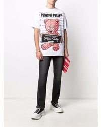 weißes bedrucktes T-Shirt mit einem Rundhalsausschnitt von Philipp Plein