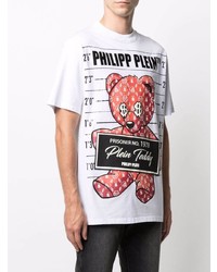 weißes bedrucktes T-Shirt mit einem Rundhalsausschnitt von Philipp Plein